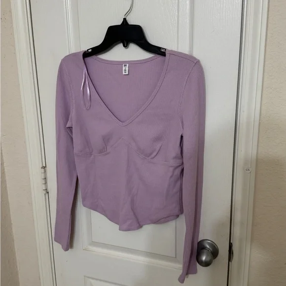 BP Lavender Cropped Long Sleeve Thermal Top - M - NWOT - Picture 1 of 4